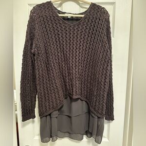 She + Sky Charcoal Layered Knit Sweater Top